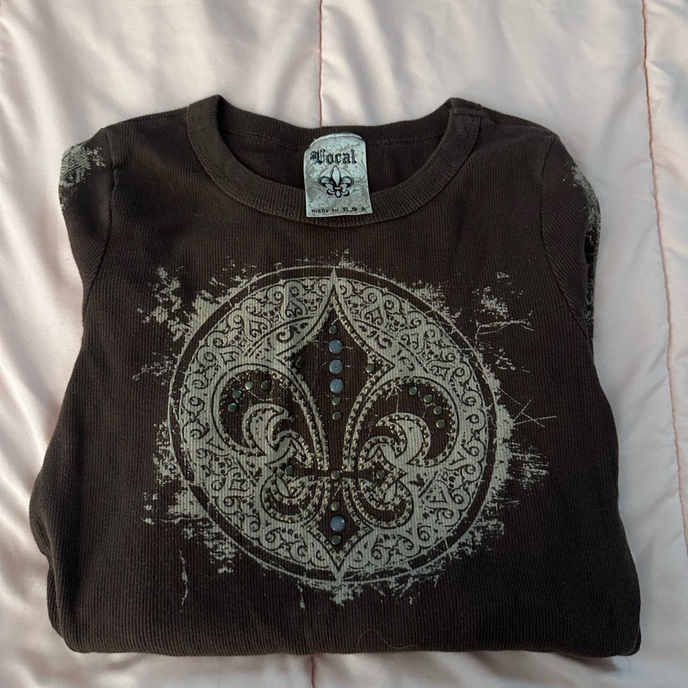 Vocal Brown Long Sleeve Tee with Unique Design